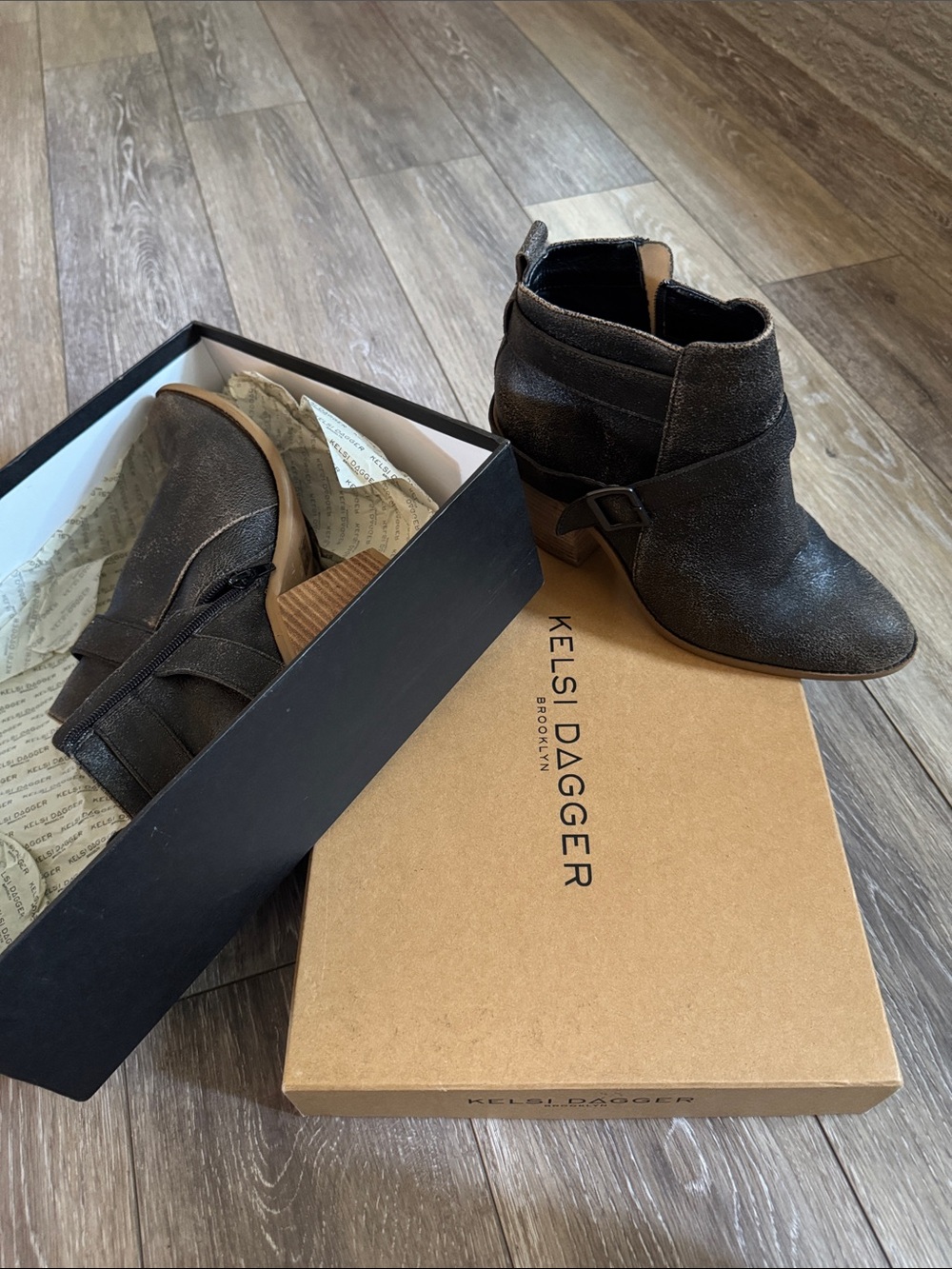 Kelsi Dagger Black Suede Ankle Booties with Buckle Strap